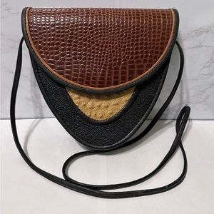 Leather 3 Color Shoulder Purse Eel Skin? Texture V Shape EUC Unique Black Yellow